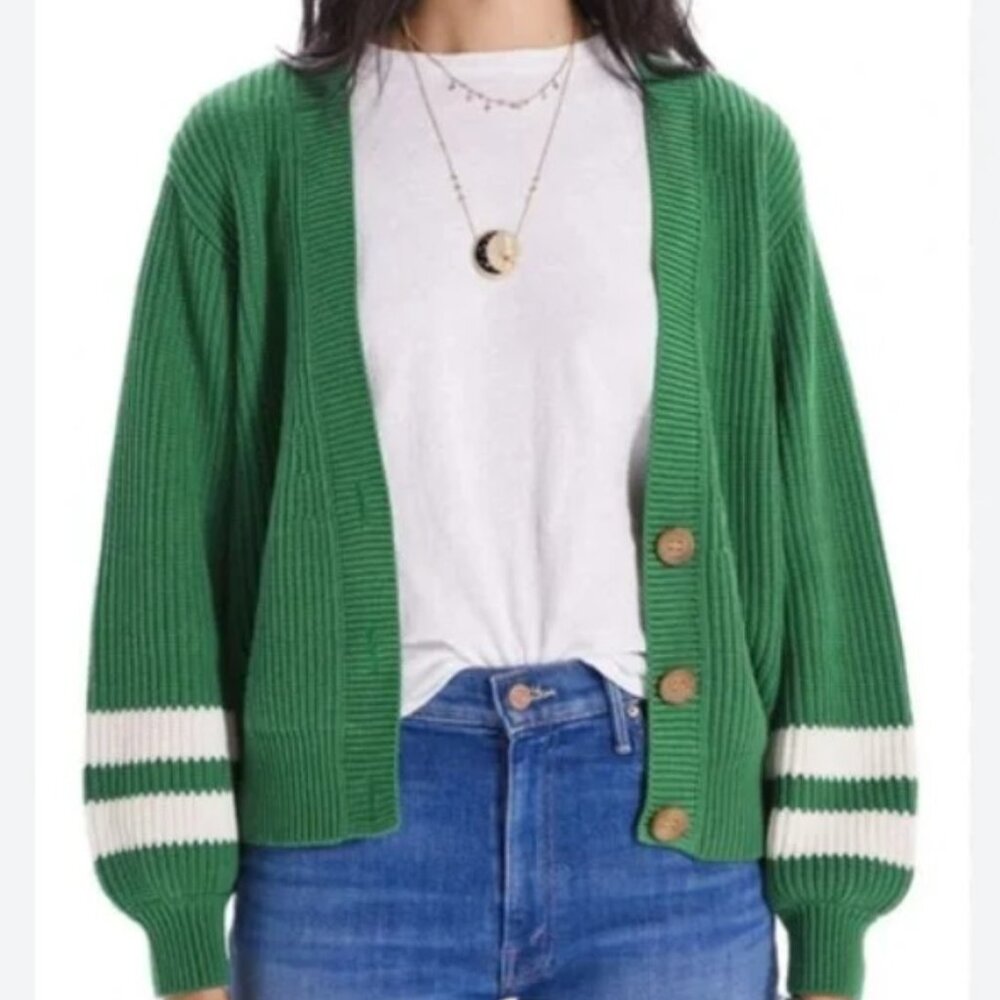 MOTHER Green and White Striped Sweater